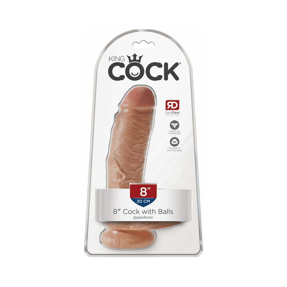 King Cock 8 in. Cock With Balls Realistic Suction Cup Dildo Tan - Fantasies Boutique