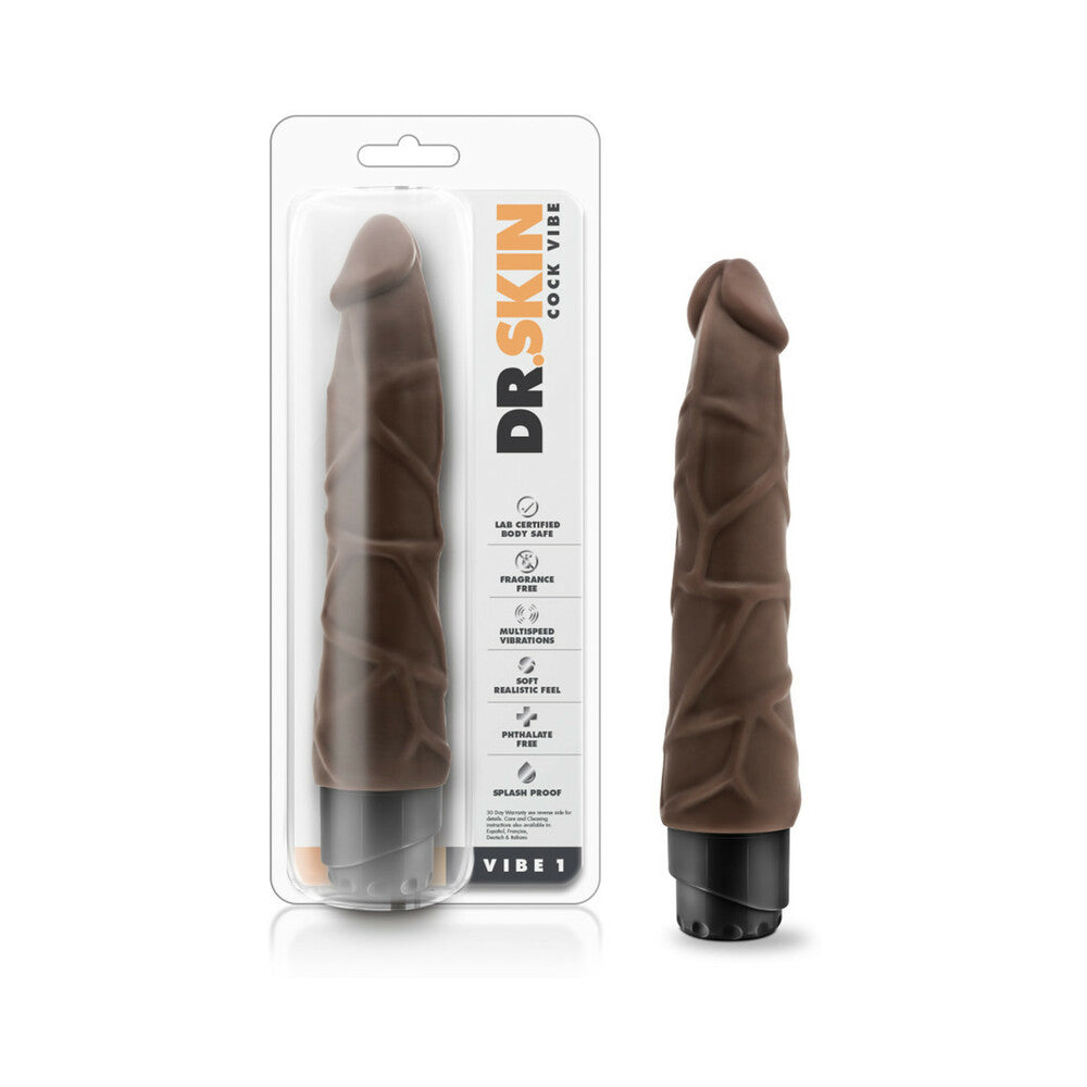 Dr. Skin Vibe 1 Realistic 9 in. Vibrating Dildo Brown - Fantasies Boutique