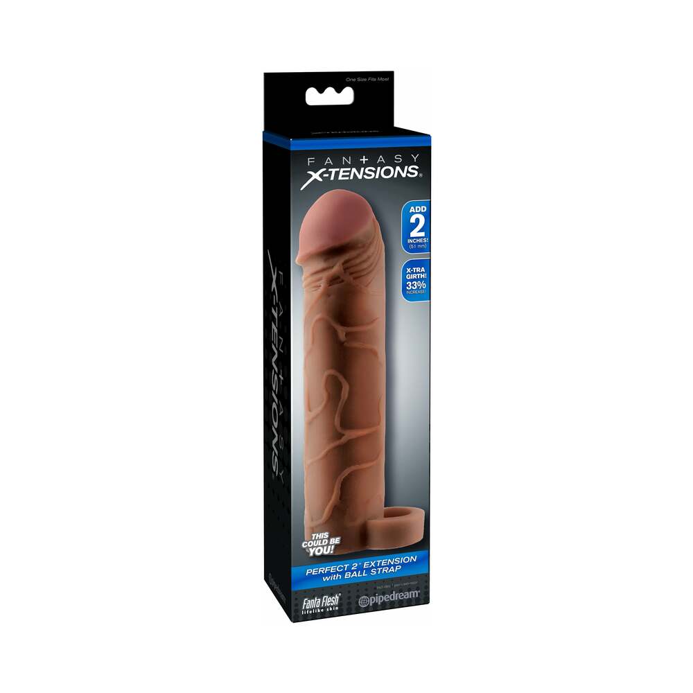 Fantasy X-tensions Perfect 2 in. Extension With Ball Strap Brown - Fantasies Boutique