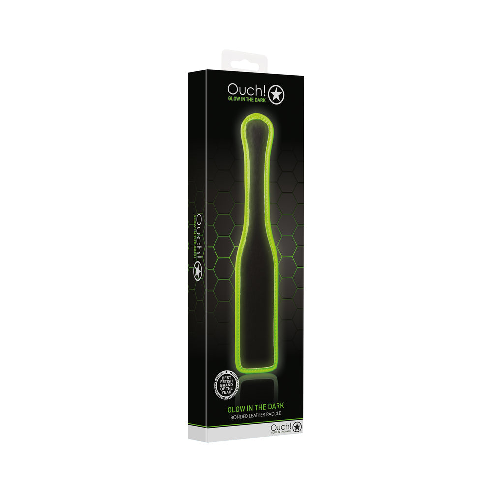 Ouch! Glow in the Dark Bonded Leather Paddle Neon Green