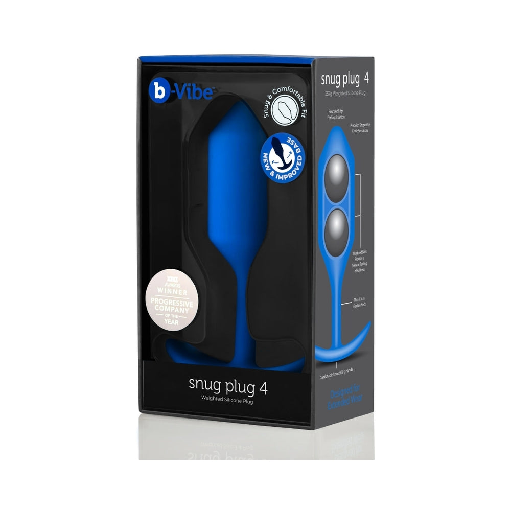 b-Vibe Snug Plug 4 Weighted Silicone Anal Plug Navy - Fantasies Boutique