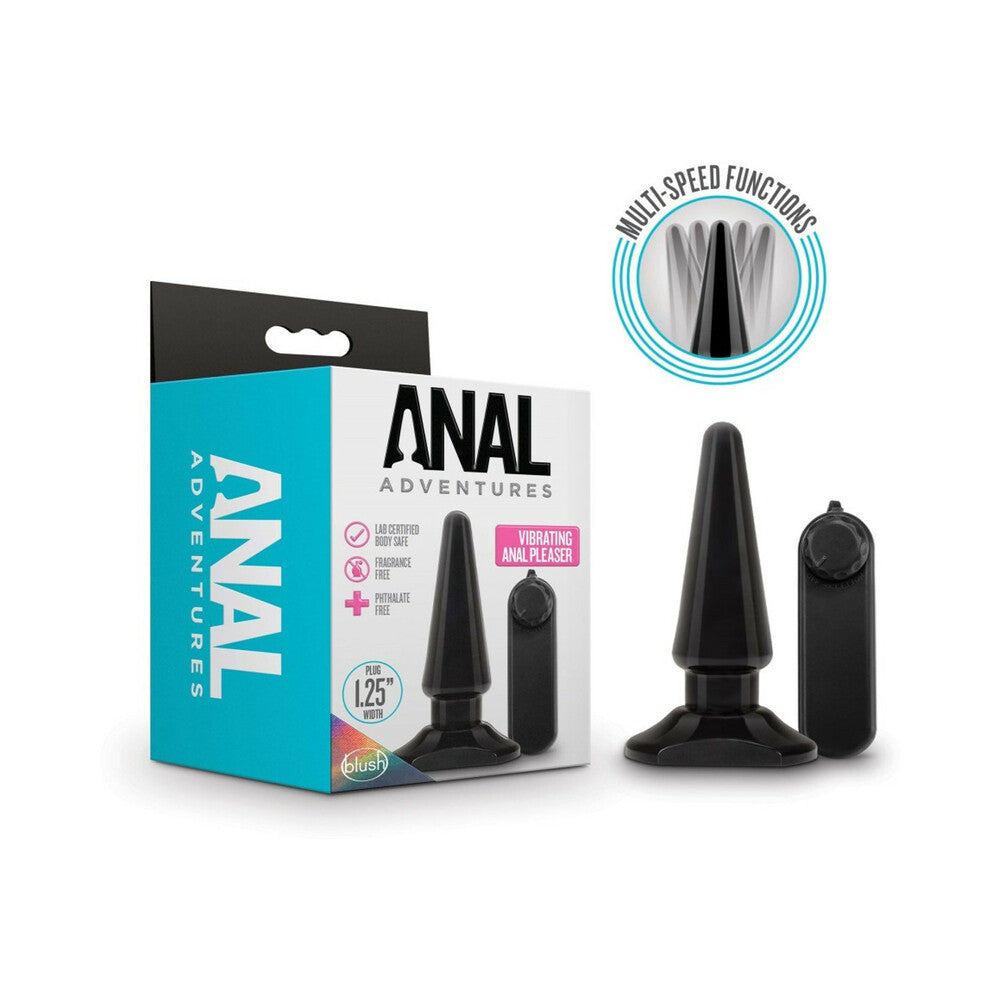 Anal Adventures Basic Vibrating Anal Pleaser Remote-Controlled Plug Black - Fantasies Boutique