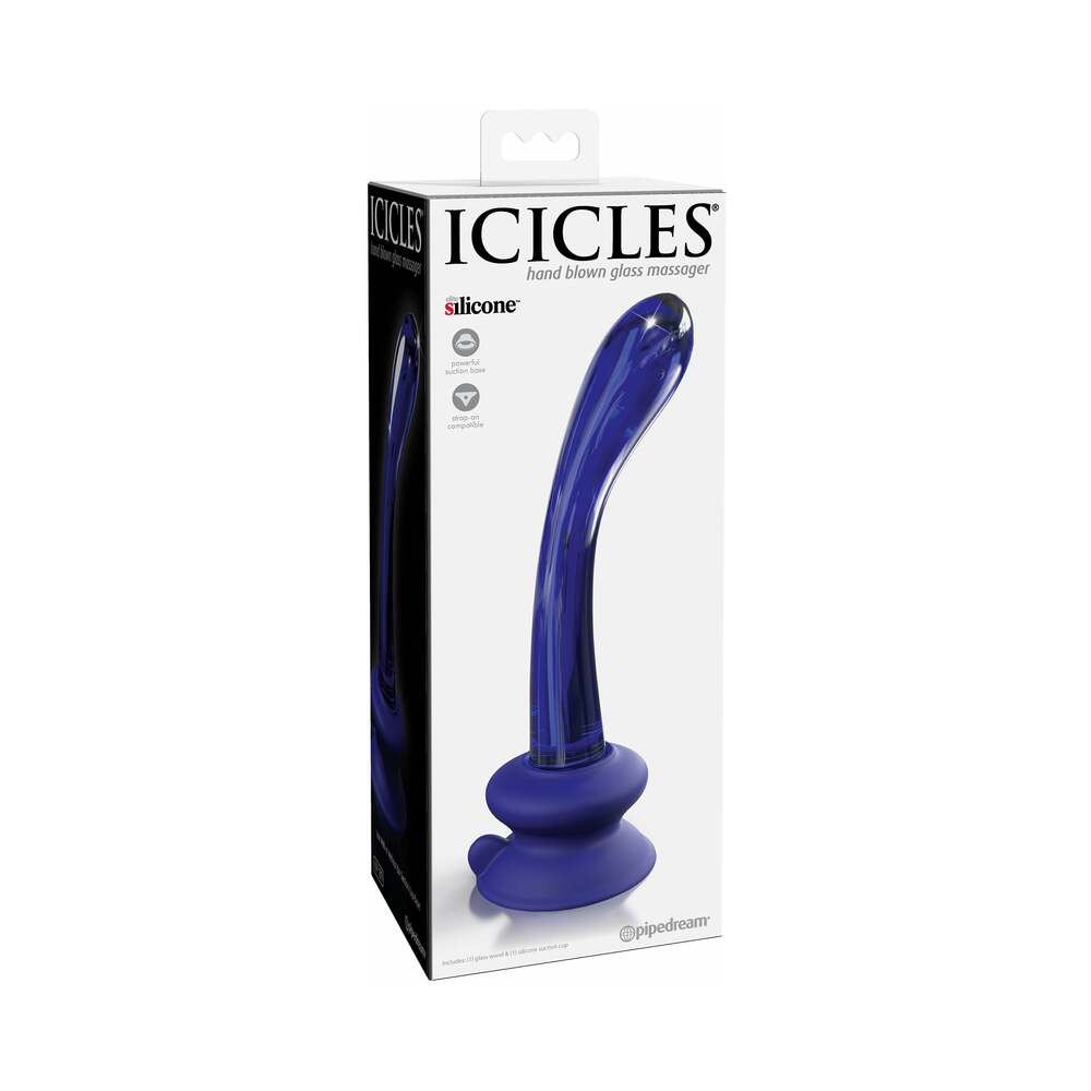 Icicles No. 89 Curved Glass G-Spot Massager With Suction Cup Blue - Fantasies Boutique