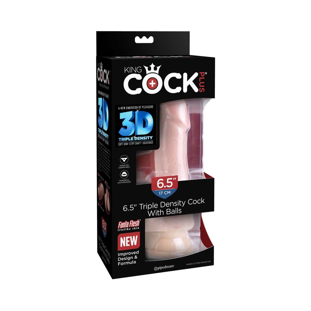 Pipedream King Cock Plus 6.5 in. Triple Density Cock With Balls Realistic Suction Cup Dildo Beige - Fantasies Boutique