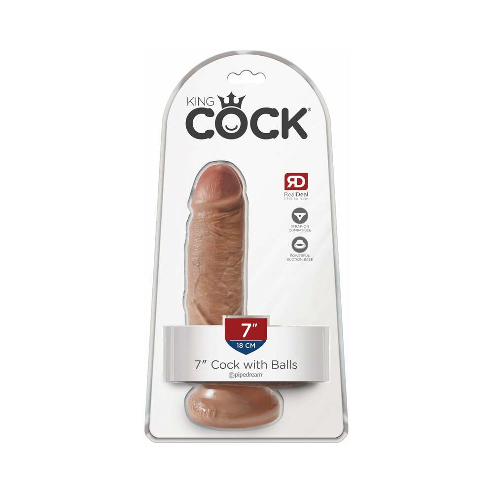 King Cock 7 in. Cock With Balls Realistic Suction Cup Dildo Tan - Fantasies Boutique