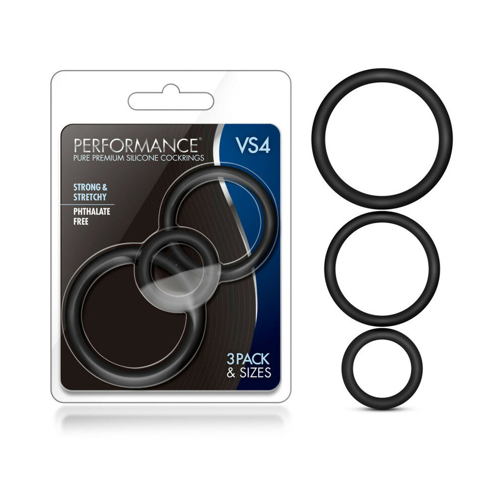Blush Performance VS4 Pure Premium Silicone Cockrings 3-Pack Set Black - Fantasies Boutique