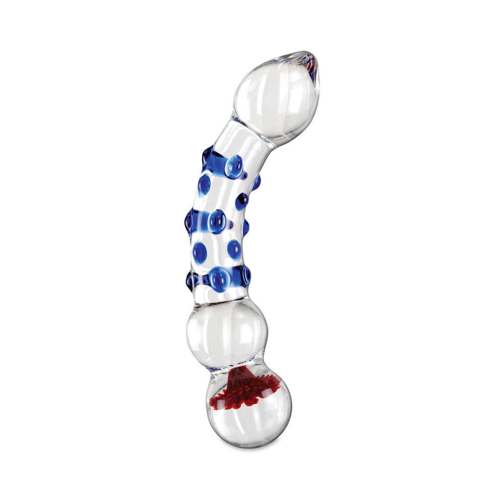 Icicles No. 18 Curved Textured 7.5 in. Glass Dildo Blue/Red/Clear - Fantasies Boutique