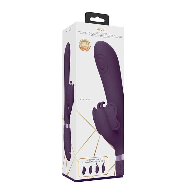 VIVE ETSU Pulse-Wave Rabbit Vibrator With Interchangeable Clitoral Sleeves Purple - Fantasies Boutique