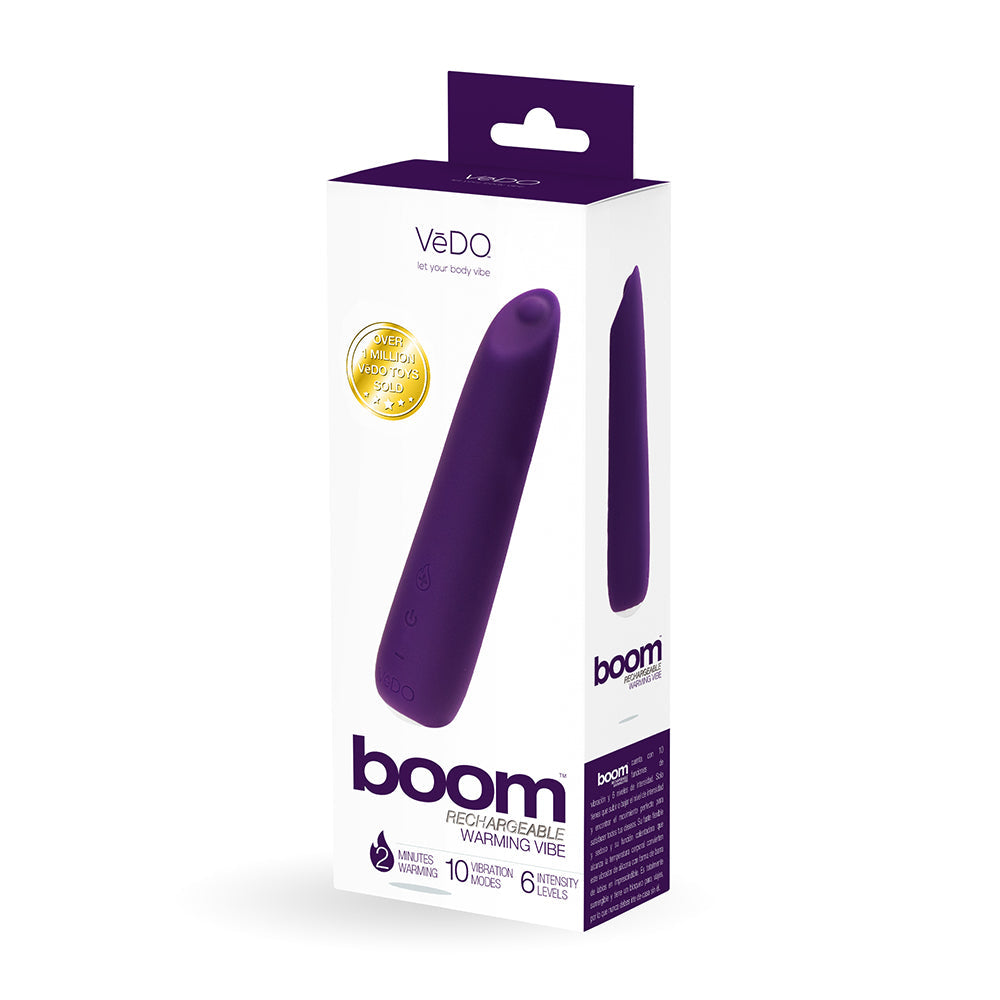 VeDO Boom Rechargeable Warming Silicone Slimline Vibrator Purple - Fantasies Boutique