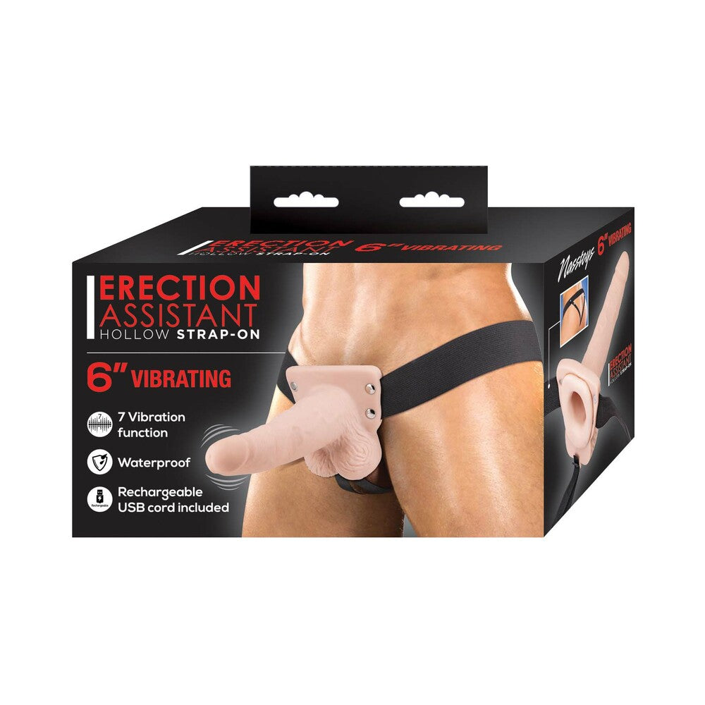 Erection Assistant Hollow Strap-On Vibrating 6 in. White - Fantasies Boutique