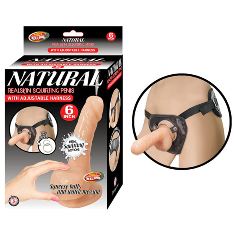 Natural Realskin Squirting Penis W/Adjustable Harness 6in Flesh - Fantasies Boutique