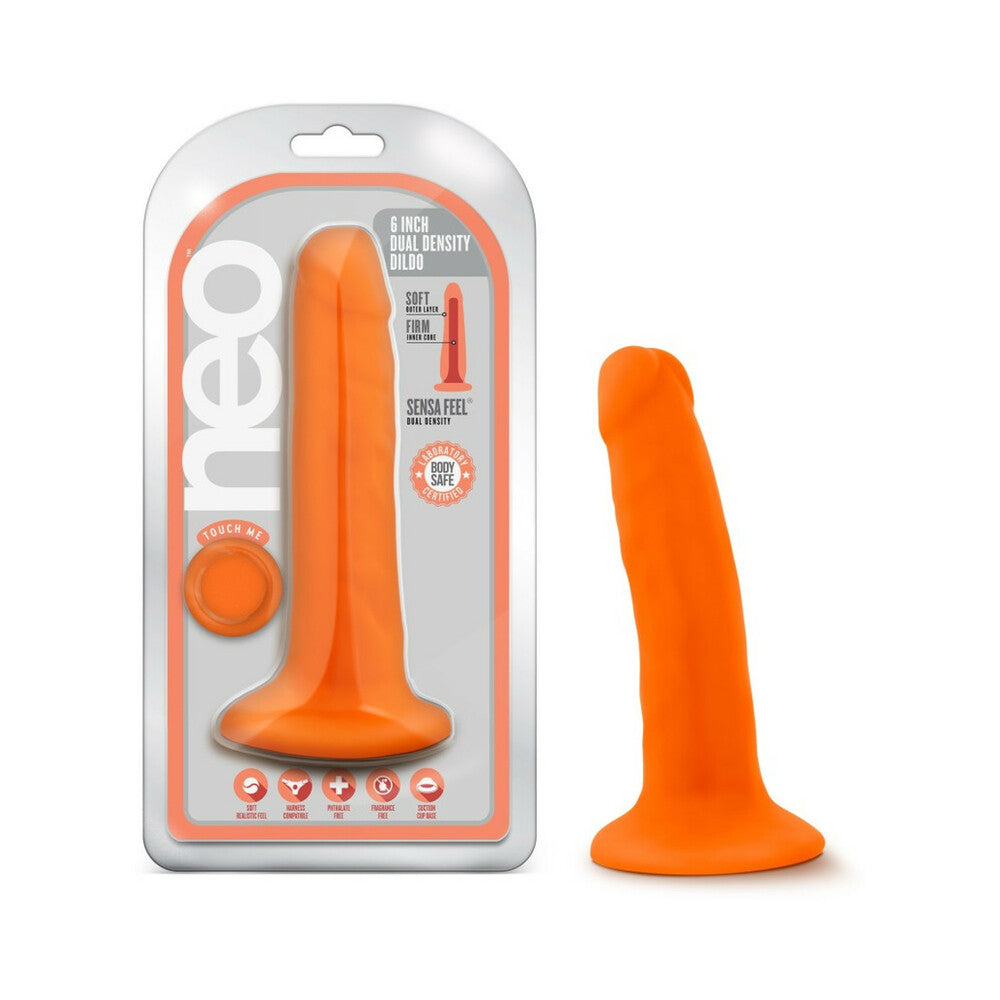 Neo 6 in. Dual Density Dildo Neon Orange - Fantasies Boutique