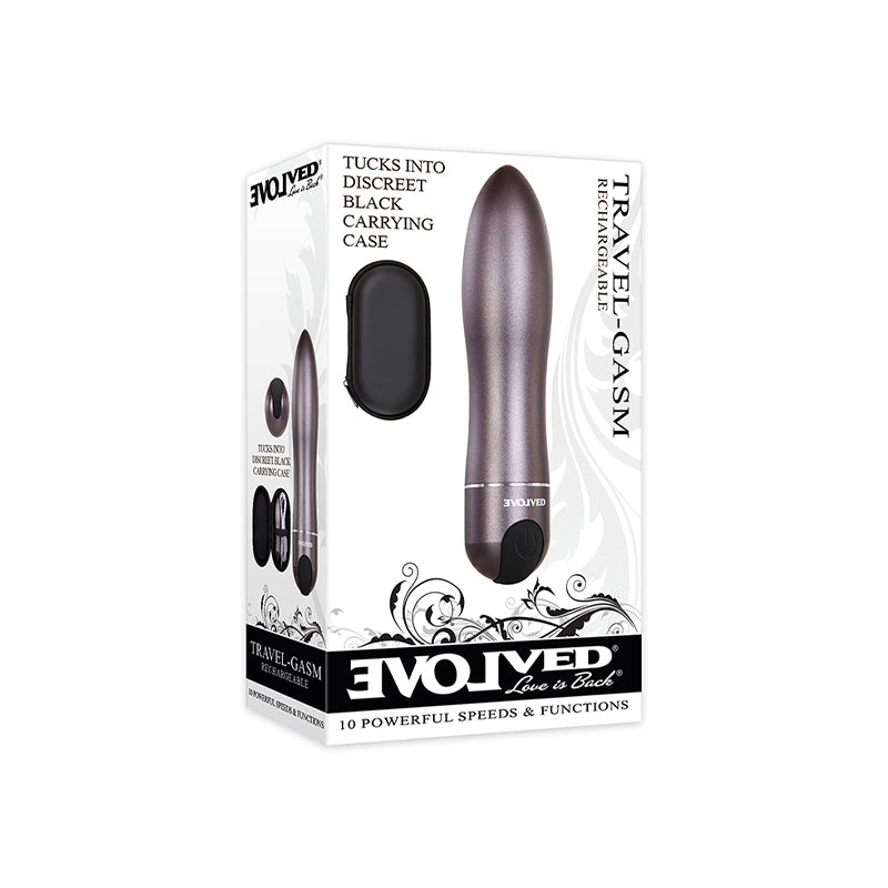 Evolved Travel-Gasm Rechargeable Metal Bullet Vibrator With Carrying Case Gunmetal - Fantasies Boutique