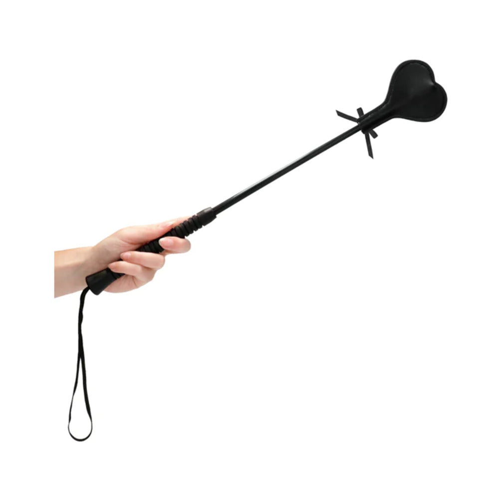 Ouch! Laced-Up Heart Crop Black/Black Large - Fantasies Boutique