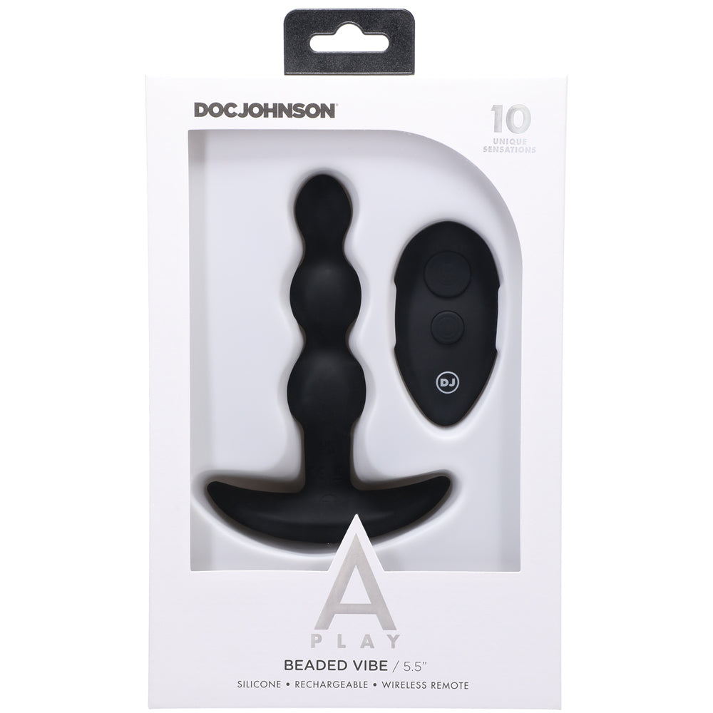 A-Play BEADED VIBE Rechargeable Silicone Anal Plug with Remote Black - Fantasies Boutique