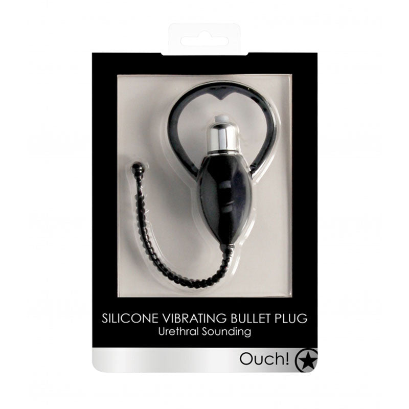 Ouch! Urethral Sounding Silicone Vibrating Bullet Plug Black - Fantasies Boutique