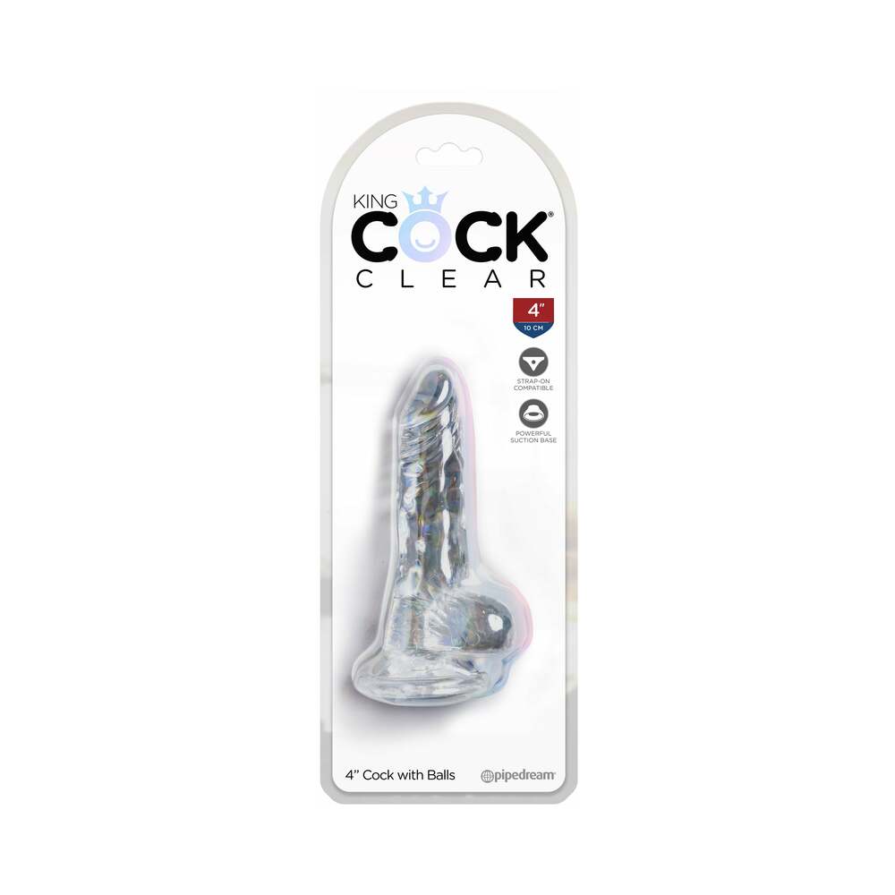 King Cock Clear 4 in. Cock With Balls Realistic Suction Cup Dildo - Fantasies Boutique