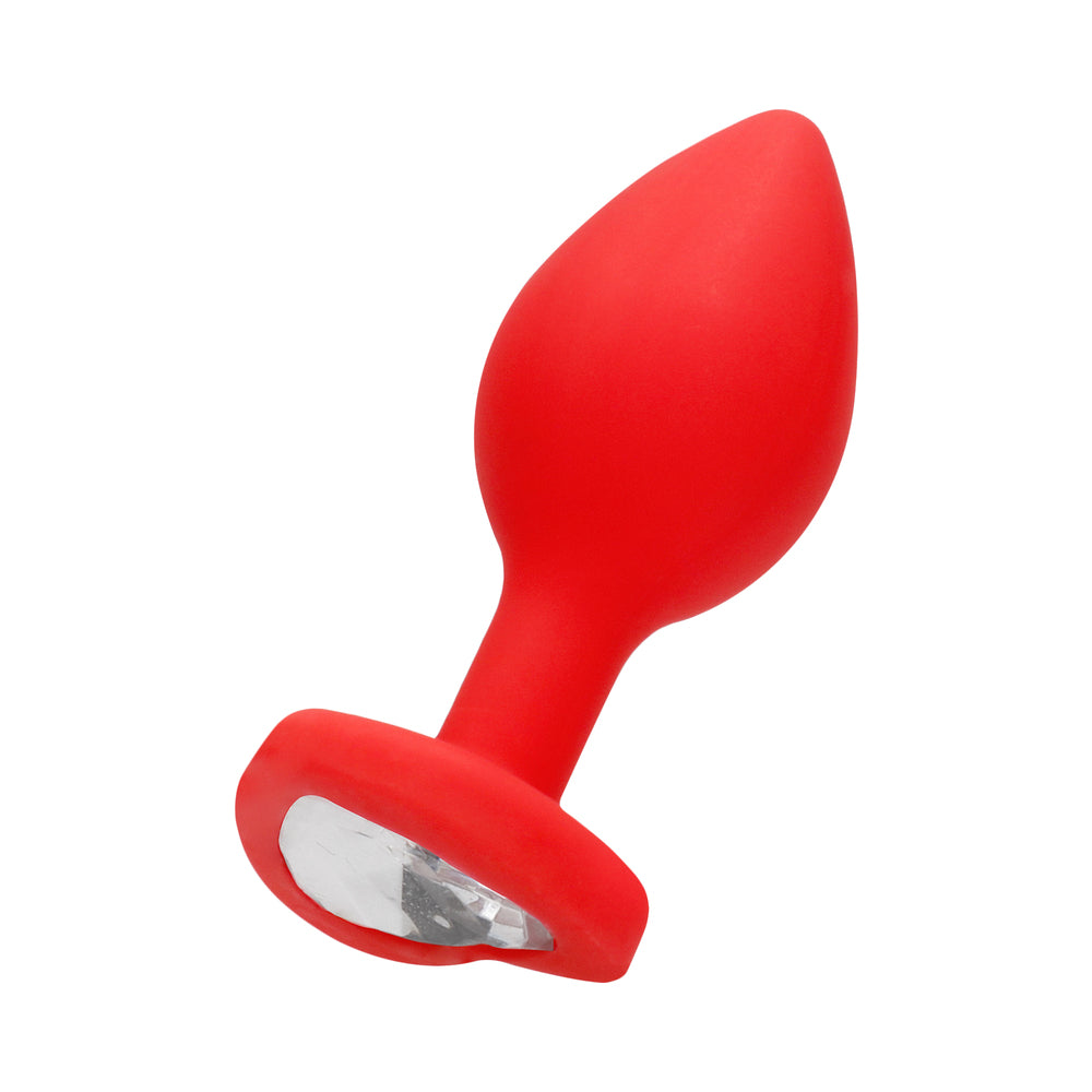 Ouch! Flexible Silicone Diamond Heart Butt Plug Red Large - Fantasies Boutique
