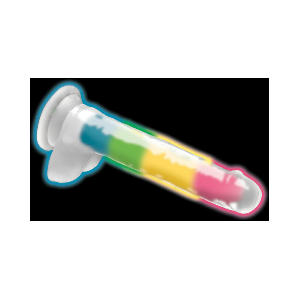 Lollicock Silicone Dildo with Balls 7 in. Rainbow Glow in the Dark - Fantasies Boutique