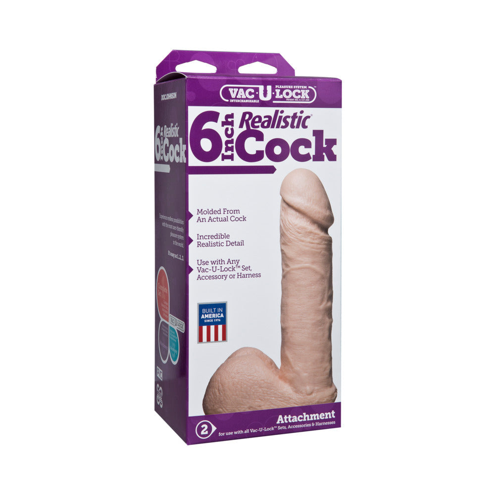 Vac-U-Lock - 6 Inch Realistic Cock White - Fantasies Boutique