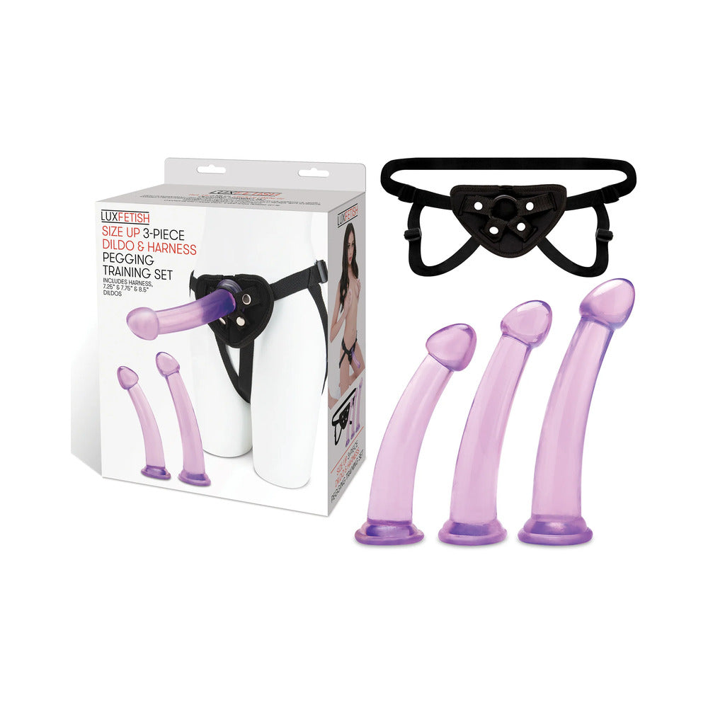Lux Fetish Size Up 3-Piece Dildo & Harness Pegging Training Set - Fantasies Boutique
