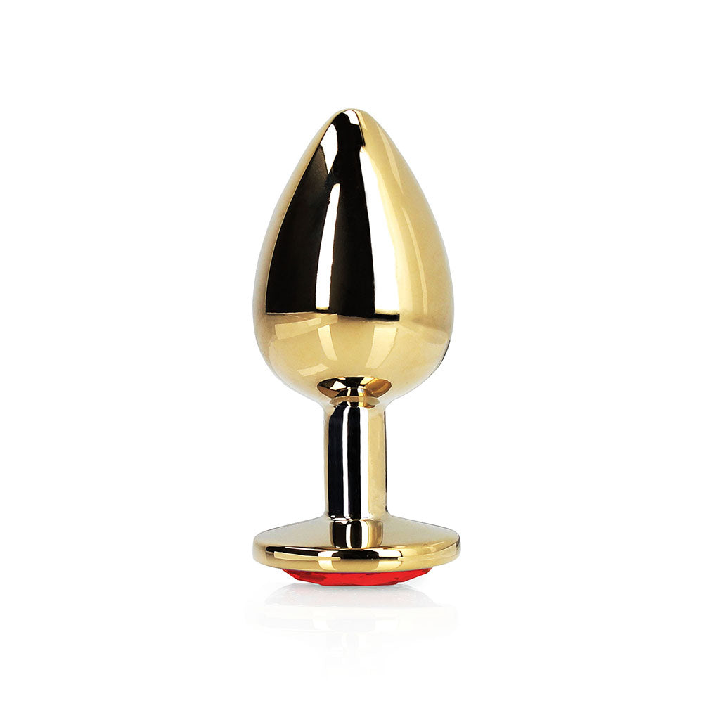 Shots Ouch! Heart Gem Butt Plug Medium Gold/Ruby Red - Fantasies Boutique
