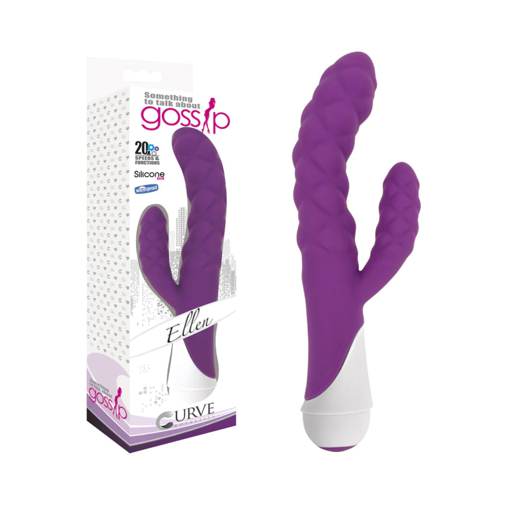 Curve Toys Gossip Ellen Waterproof Textured Silicone Flexible Dual Stimulation Vibrator Violet - Fantasies Boutique