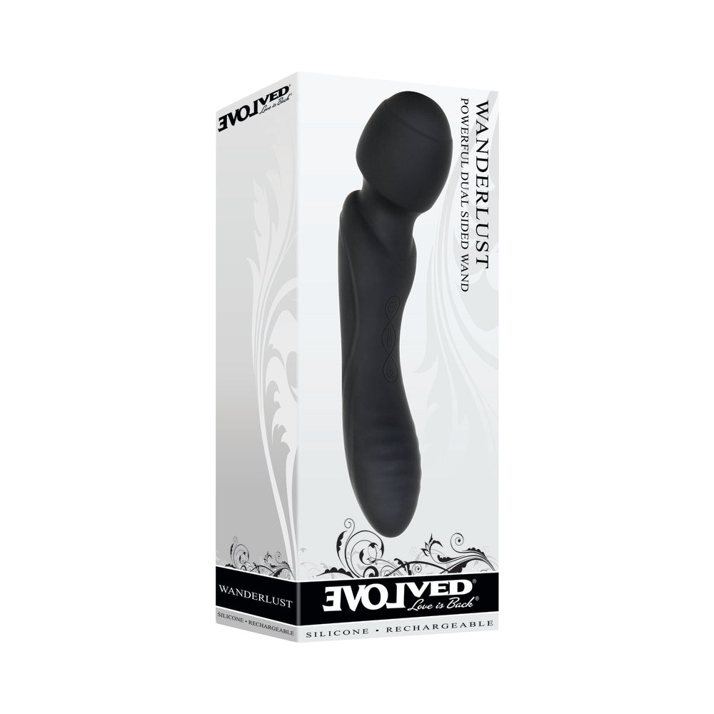 Evolved Wanderlust Rechargeable Dual-Ended Silicone Wand Vibrator Black - Fantasies Boutique