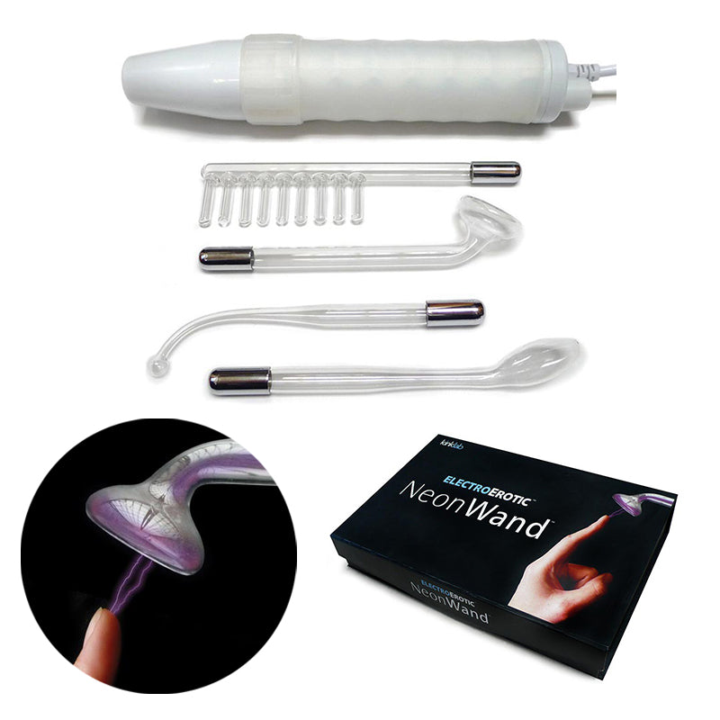 KinkLab Neon Wand Electrosex Kit ( White handle/Purple Elec) - Fantasies Boutique