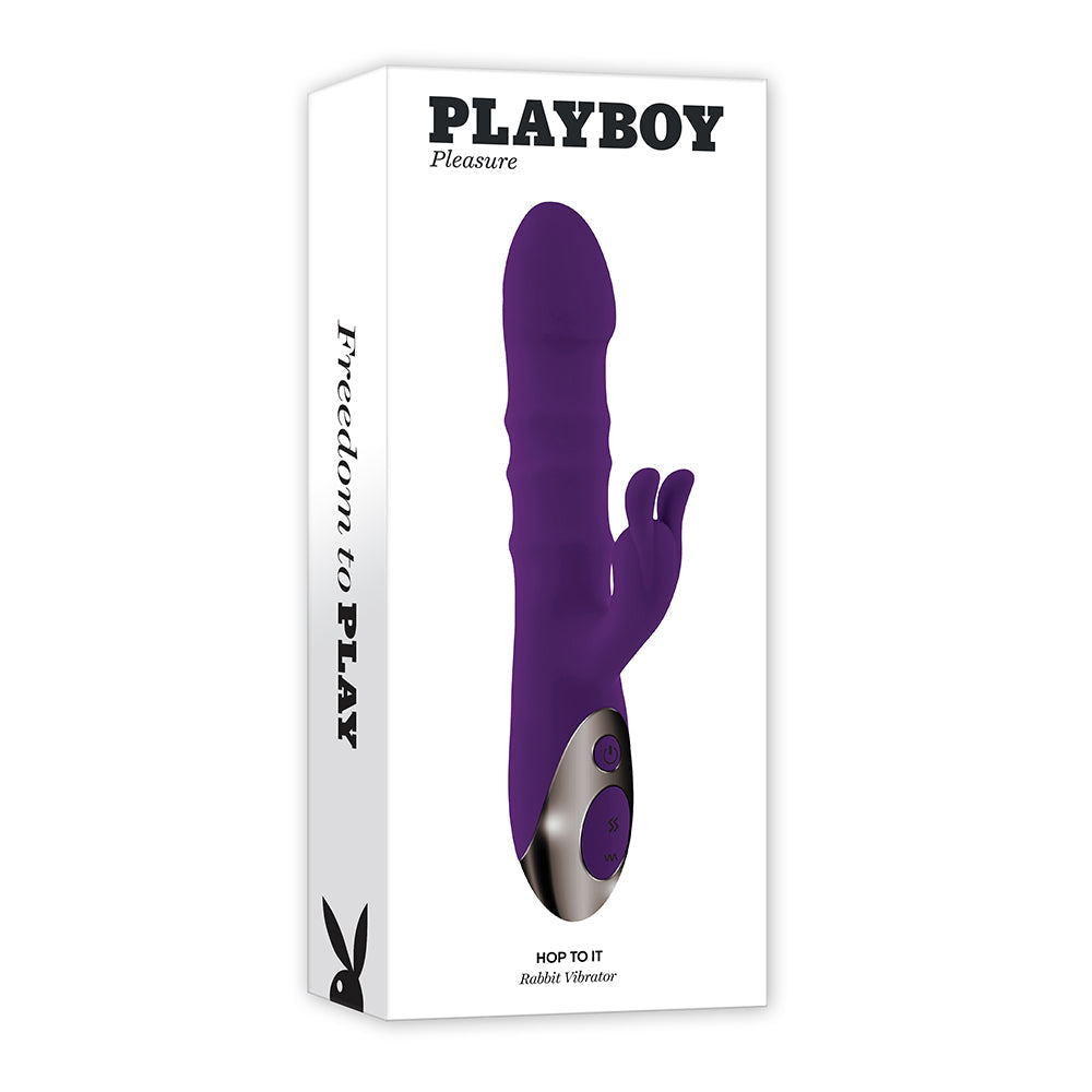 Playboy Hop To It Rechargeable Thrusting Silicone Dual Stimulation Vibrator Acai - Fantasies Boutique