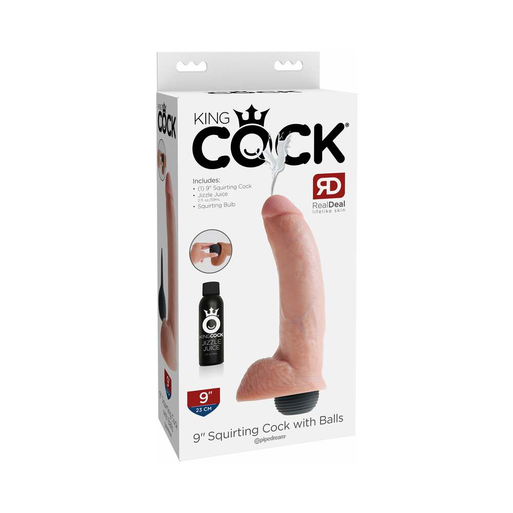 King Cock 9 in. Squirting Cock With Balls Realistic Dildo Beige - Fantasies Boutique