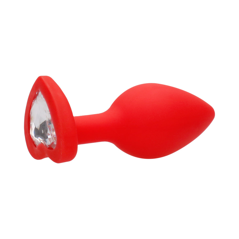 Ouch! Flexible Silicone Diamond Heart Butt Plug Red Large - Fantasies Boutique