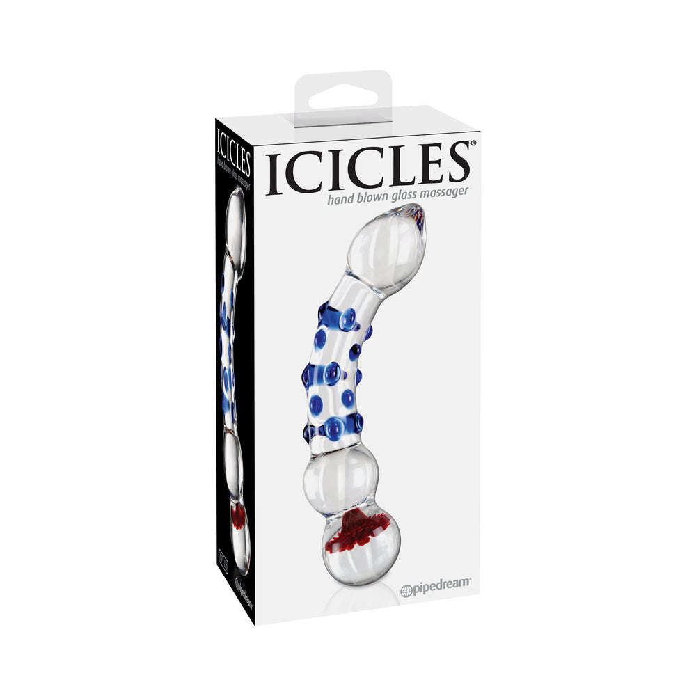 Icicles No. 18 Curved Textured 7.5 in. Glass Dildo Blue/Red/Clear - Fantasies Boutique