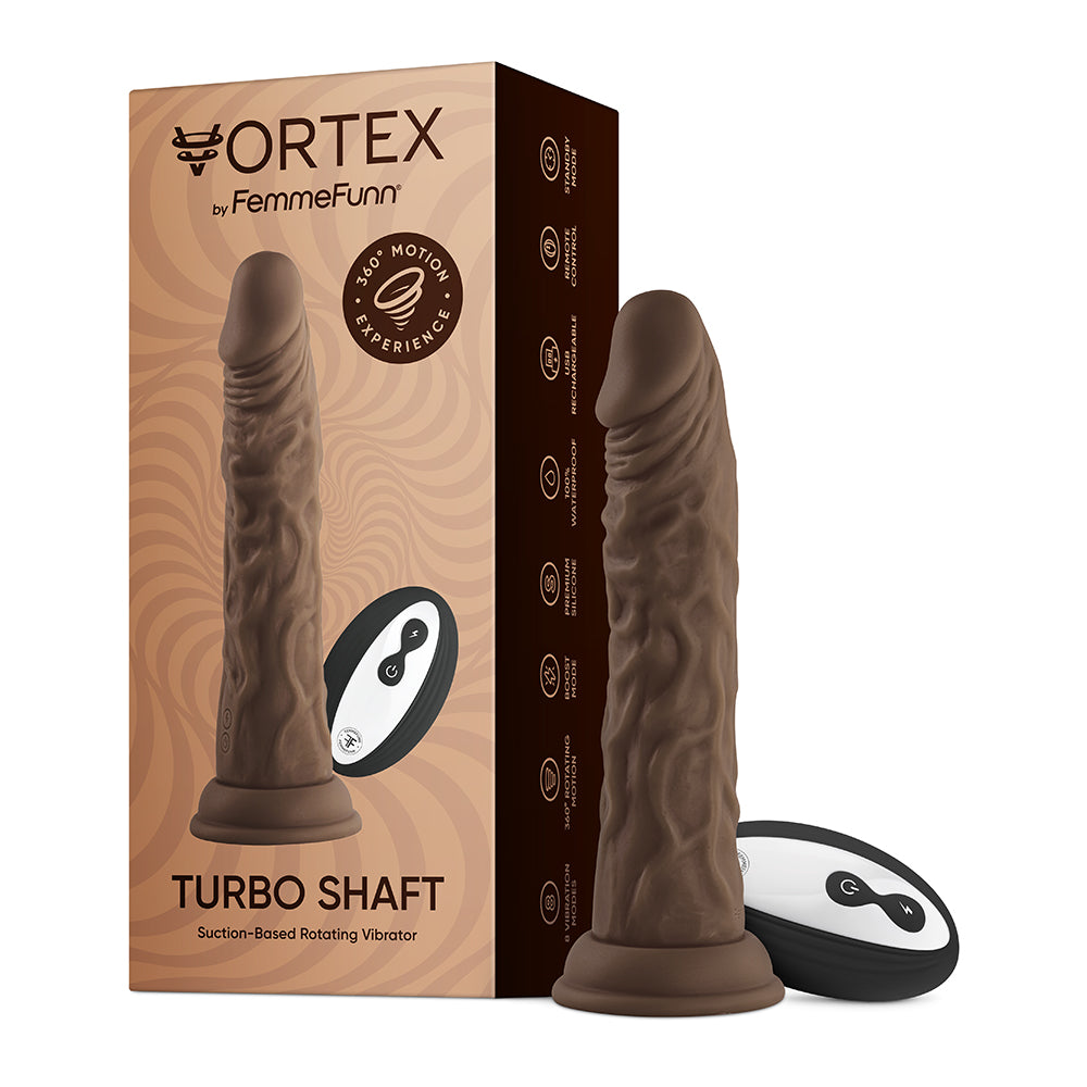 FemmeFunn Vortex Turbo Shaft 2.0 8 in. Vibrating Rotating Dildo Brown - Fantasies Boutique