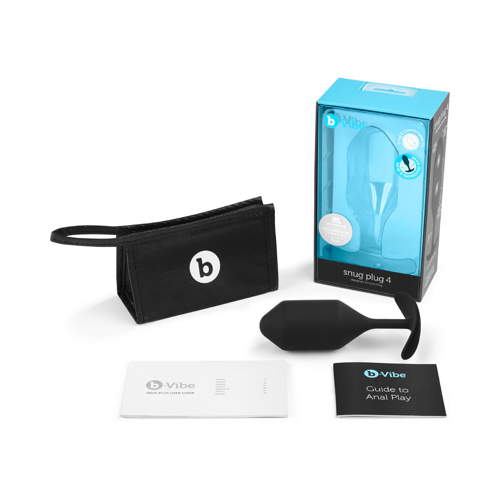 b-Vibe Snug Plug 4 Weighted Silicone Anal Plug Black - Fantasies Boutique