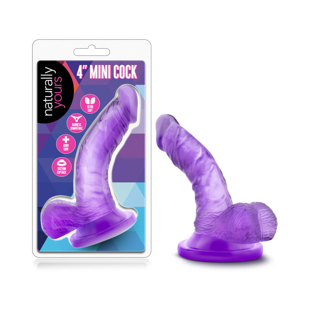 Blush Naturally Yours 4 in. Mini Cock Realistic Dildo with Balls & Suction Cup Purple - Fantasies Boutique