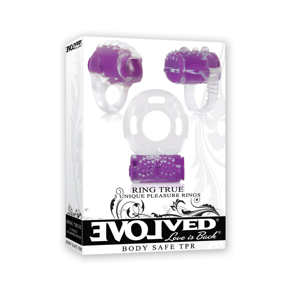 Evolved Ring True 3-Piece Vibrating Ring Set Clear/Purple - Fantasies Boutique