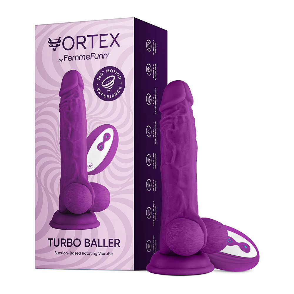 FemmeFunn Vortex Turbo Baller 2.0 8.25 in. Vibrating Rotating Dildo Purple - Fantasies Boutique