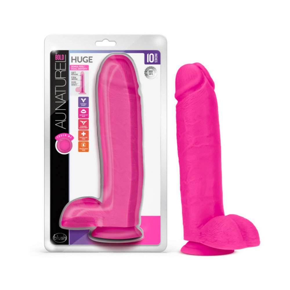 Blush Au Naturel Bold Huge 10 in. Posable Dual Density Dildo with Balls & Suction Cup Pink - Fantasies Boutique