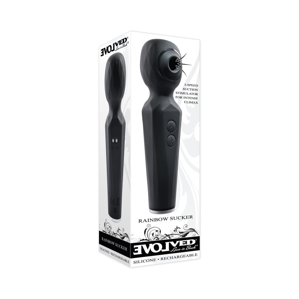 Evolved Rainbow Sucker Light-Up Rechargeable Dual-Function Silicone Suction Wand Vibrator Black - Fantasies Boutique
