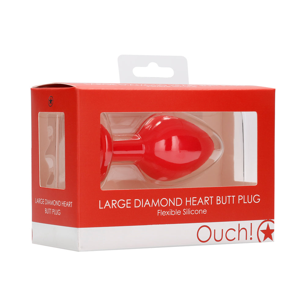 Ouch! Flexible Silicone Diamond Heart Butt Plug Red Large - Fantasies Boutique