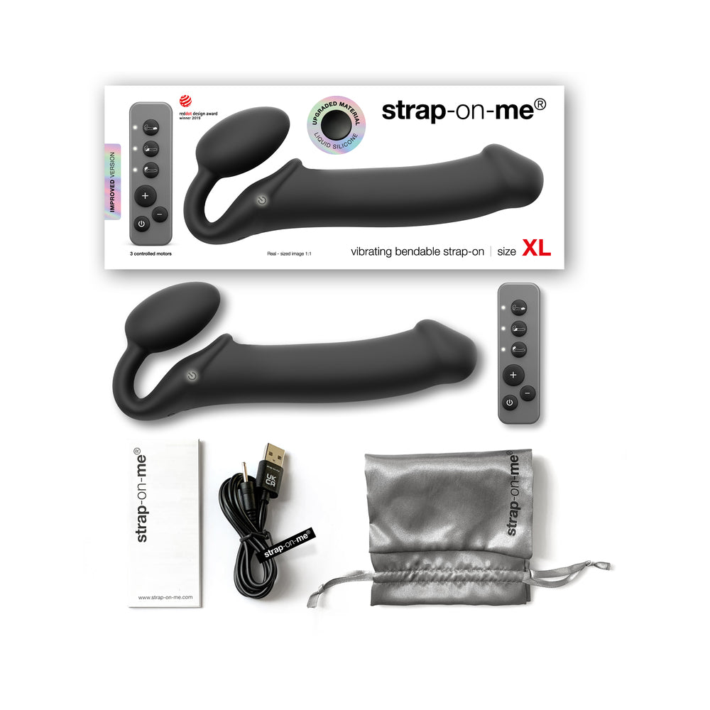 Strap-On-Me Rechargeable Remote-Controlled Silicone Vibrating Bendable Strap-On Black XL - Fantasies Boutique