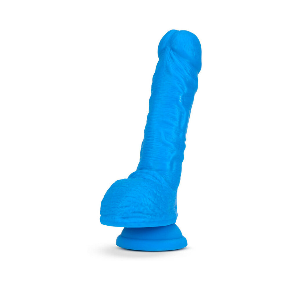 Neo Elite 9 in. Silicone Dual Density Dildo with Balls Neon Blue - Fantasies Boutique