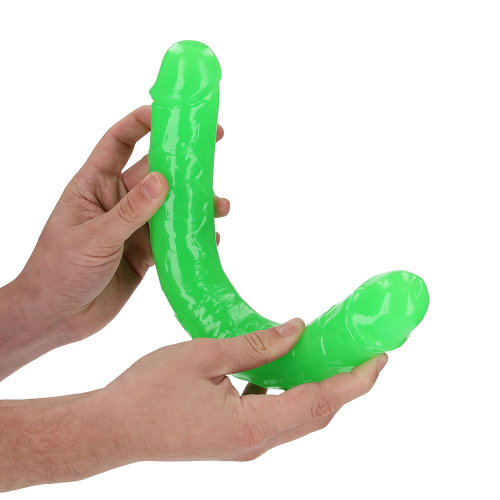 RealRock Glow in the Dark Double Dong 15 in. Dual-Ended Dildo Neon Green - Fantasies Boutique