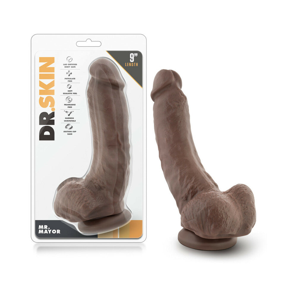 Dr. Skin Mr. Mayor Realistic 9 in. Dildo with Balls Brown - Fantasies Boutique