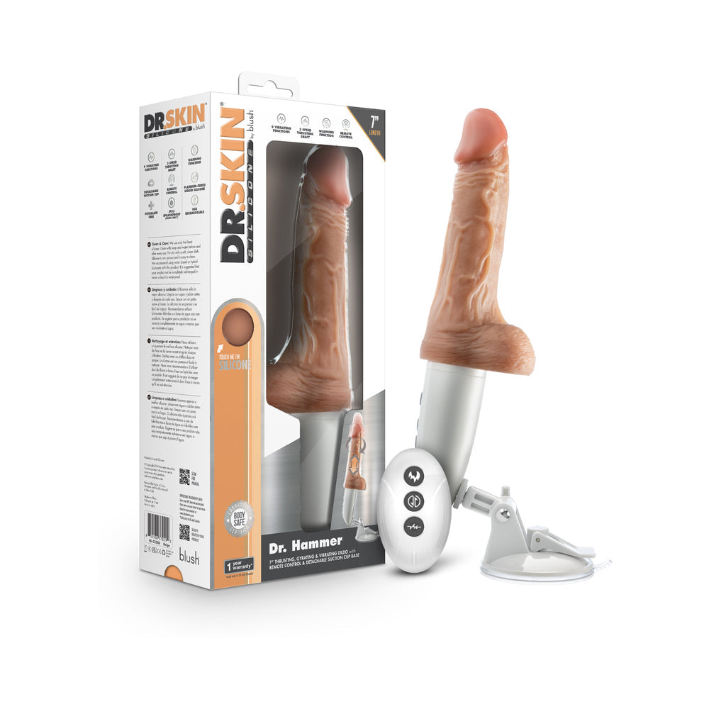 Dr. Skin Silicone Dr. Hammer 7 in. Thrusting, Gyrating & Vibrating Dildo Beige