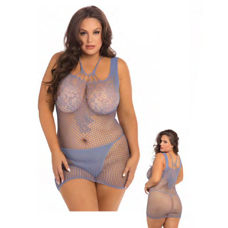 Rene Rofe Absolutist Lace And Net Dress Blue Queen Size - Fantasies Boutique