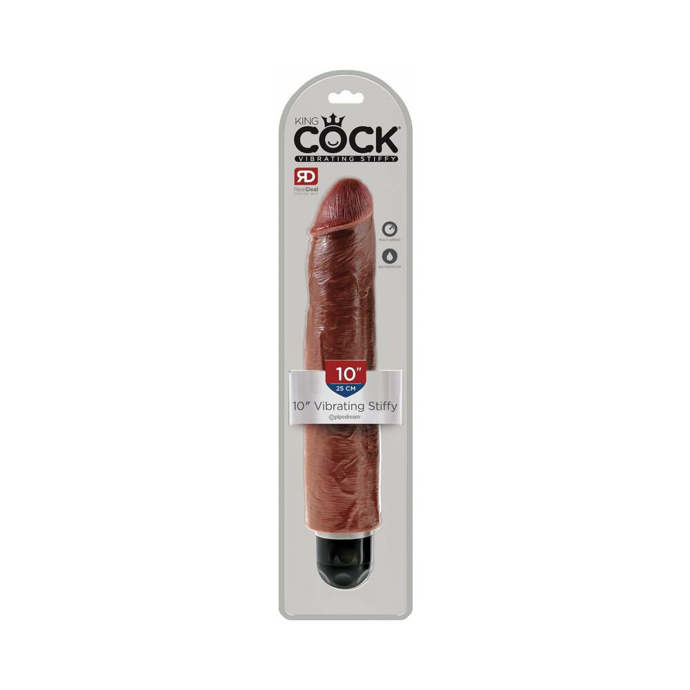King Cock 10 in. Vibrating Stiffy Realistic Dildo Brown - Fantasies Boutique
