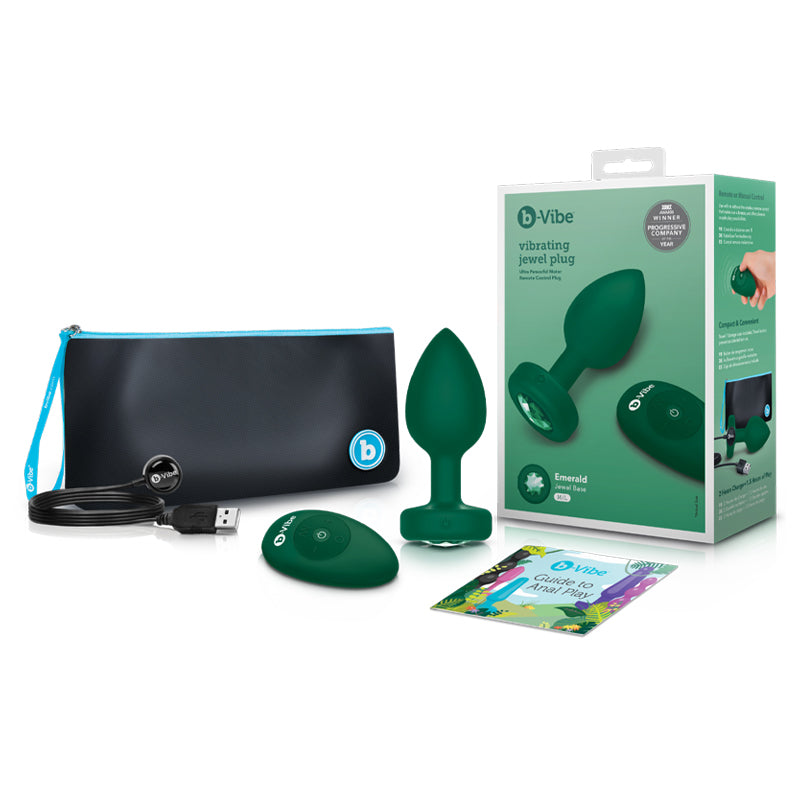 b-Vibe Vibrating Jewel Rechargeable Remote-Controlled Anal Plug with Gem Base Emerald M/L - Fantasies Boutique