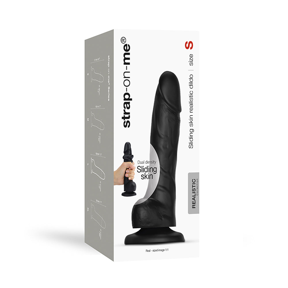 Strap-On-Me Realistic Collection Sliding Skin Dual-Density Silicone Dildo Black S - Fantasies Boutique